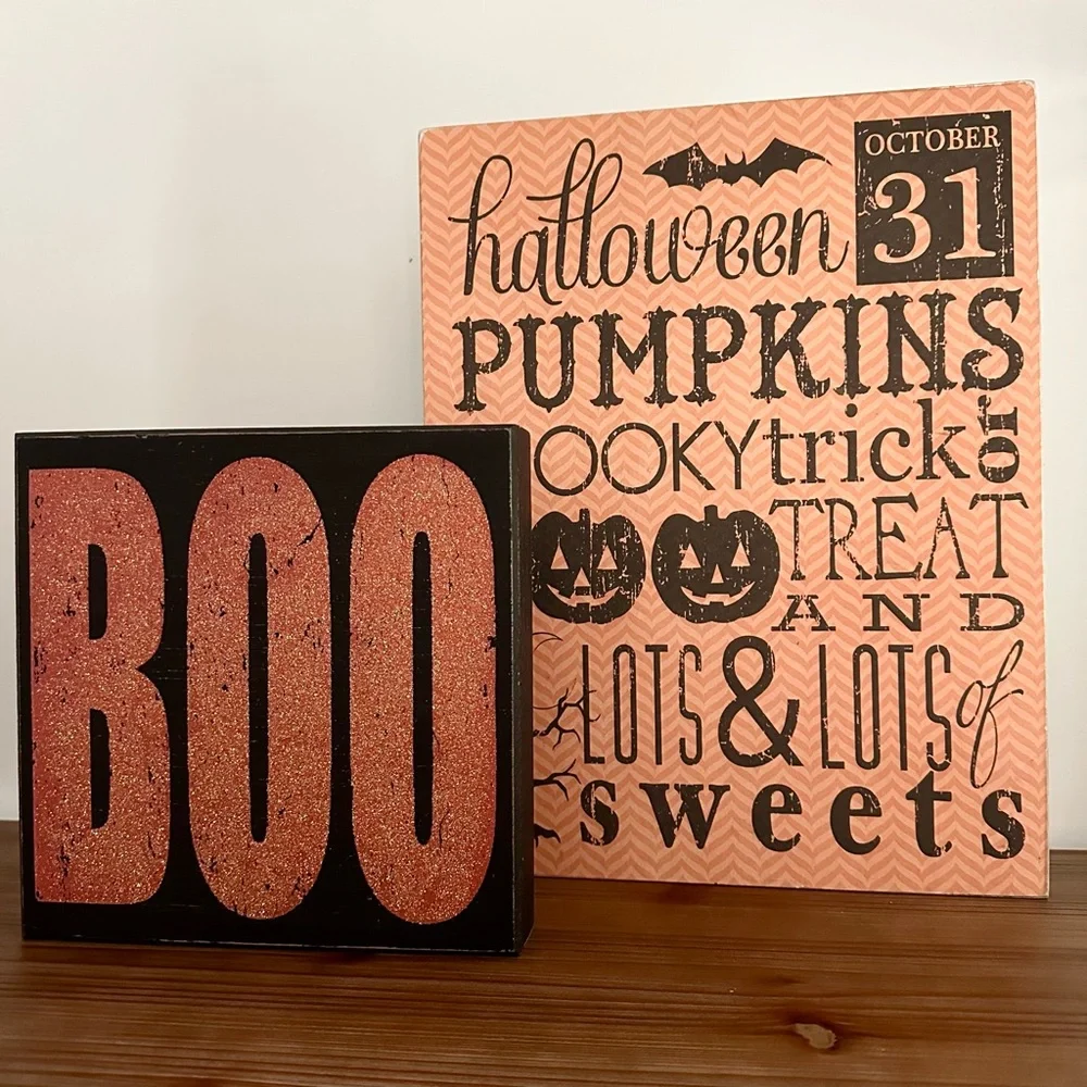 Halloween Decor Bundle Set of 2 Wood Signs - Pumpkins, Trick or Treat, Spooky